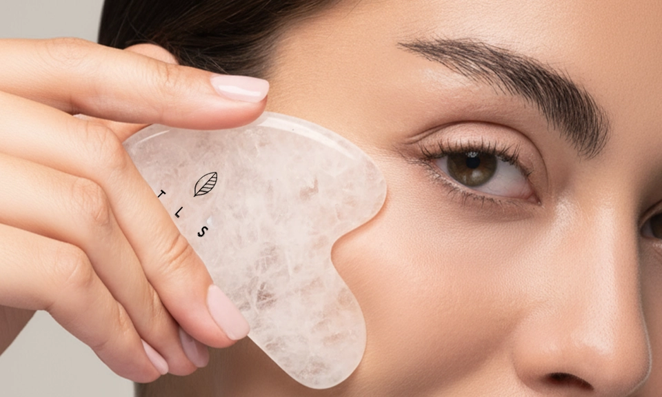 White quartz Gua-Sha applied to the face