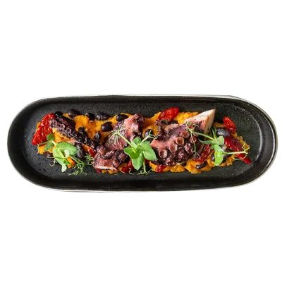 Polpo Con Pure Di Patate Dolci E Fagioli Neri